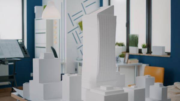 3D-printed architectural model showcasing intricate building design.